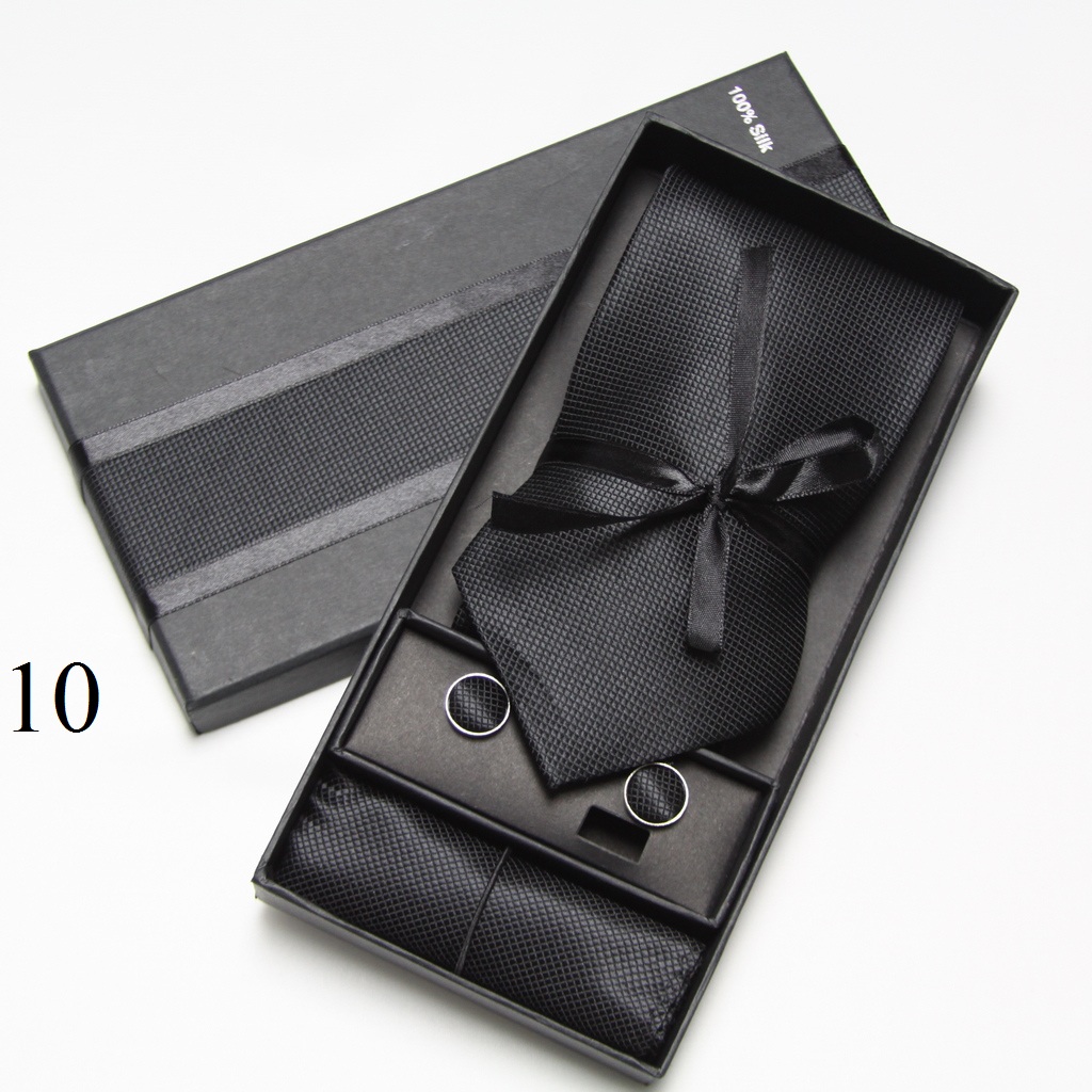 Neck Tie Set Box - ชุดเซ็ตเนคไท ผ้าเช็ดหน้า และกระดุมข้อมือ สำหรับผู้ชาย ชุดเครื่องประดับแฟชั่น