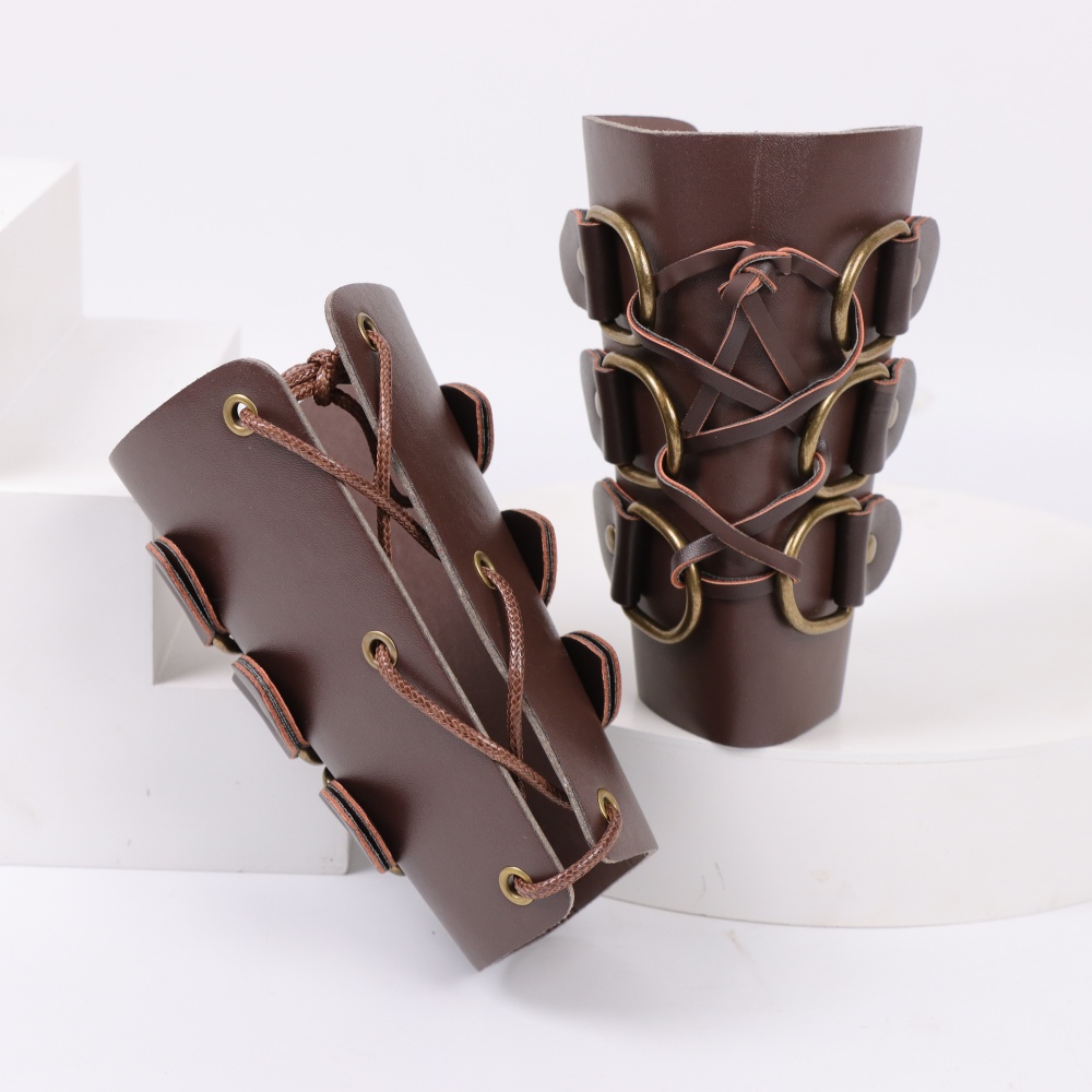 Medieval Men'S Accessories - ยิงธนูยุคกลางหนังถุงมือยาว Steampunk เกราะ Cuff นักรบอัศวิน Archer