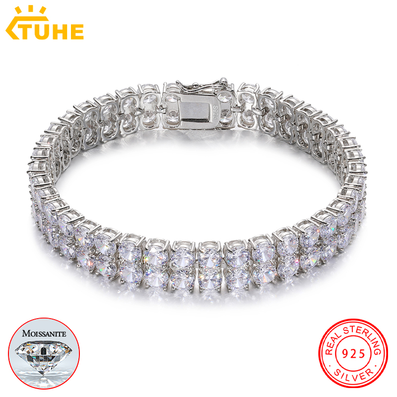 Men Accessories Gift Box - สร้อยข้อมือเทนนิสแบบสองแถวประดับเพชรโมอิสซาไนต์ TUHE Unisex สไตล์ฮิปฮอป เงินแท้ S925