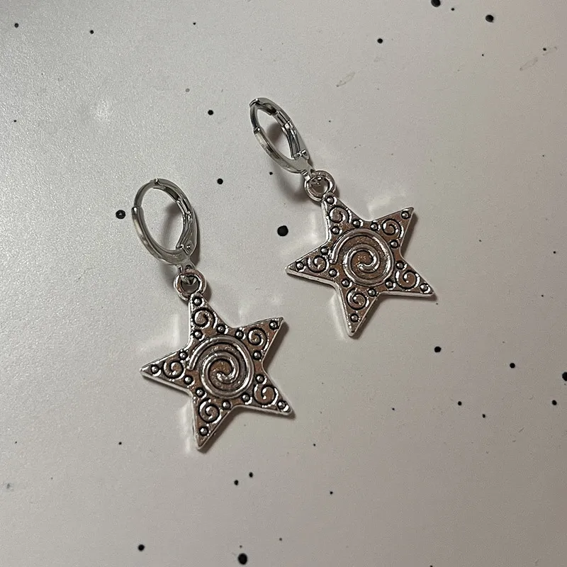 Men'S Accessories In The 90S - Vintage Goth SilverสีเกลียวVortex Starจี้ต่างหูสําหรับผู้หญิงผู้ชายPunk Y2K EMO