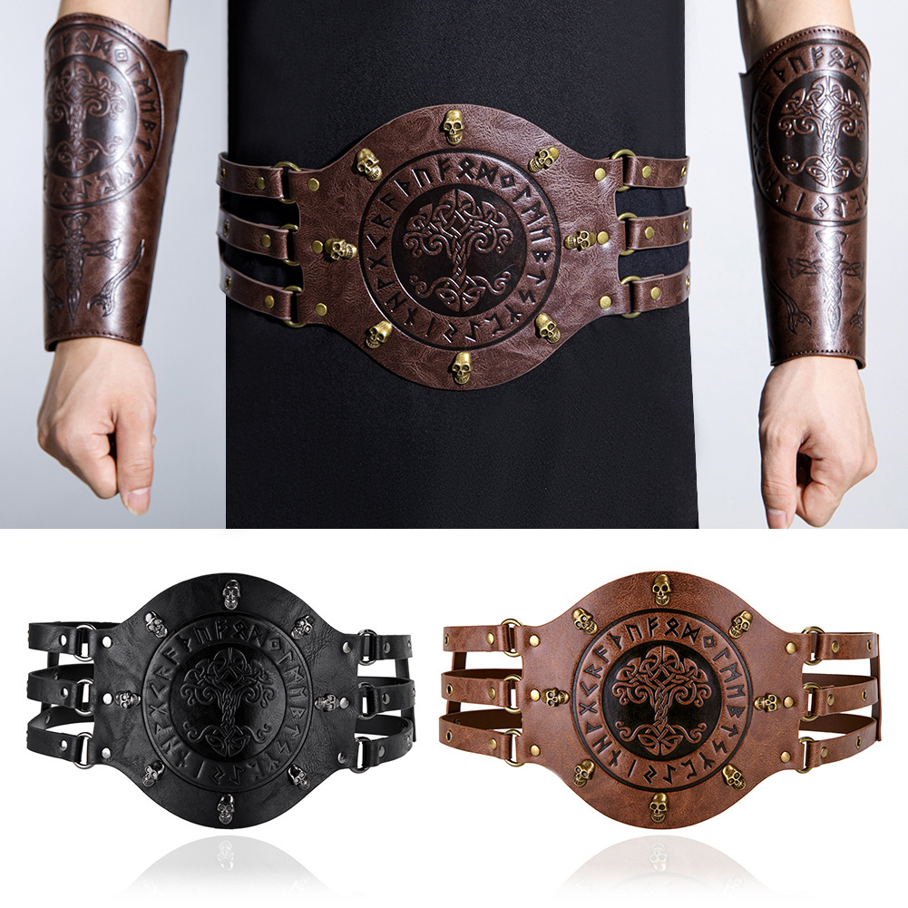 Medieval Men'S Accessories - เข็มขัดคอร์เซ็ทแบบกว้างสไตล์ยุคกลาง, ชุดนักรบไวกิ้ง, เครื่องประดับหนัง PU สำหรับผู้ชาย, เข็มขัดคาดเอว,