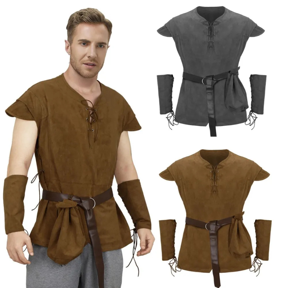 Medieval Men'S Accessories - เสื้อคลุมผู้ชายสไตล์ยุคกลางแบบผูกเชือก แนวเรเนซองส์ ไวกิ้ง โจรสลัด แขนยาว ทรงเรโทร