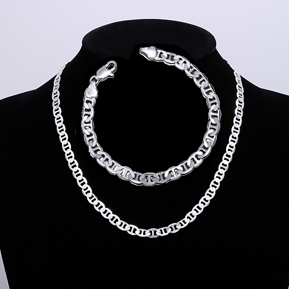 Men'S Accessories Trending - ชุดเครื่องประดับสร้อยคอและสร้อยข้อมือเงินแท้ 925 ดีไซน์หรูหรา ขนาด 6 มม.