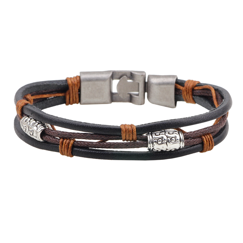 22 ซม.สามชั้นสร้อยข้อมือหนังผู - Men'S Accessories Hand Bands บทวิจารณ์และราคา