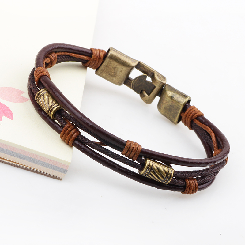 22 ซม.สามชั้นสร้อยข้อมือหนังผู - Men'S Accessories Hand Bands บทวิจารณ์และราคา